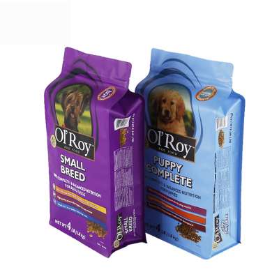 Customized flat bottom stand up ziplock dried dry packing laminated material pet dog food packaging bag