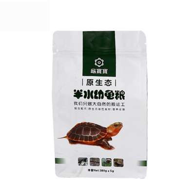 Sterile dry packaging custom zipper resealable stand up pouch feed flat bottom pet food bag for tortoise