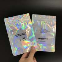 wholesale eyelash packaging holographic clear poly bag cosmetic makeup snacks zipper packaging bag