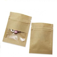 Free Shipping Brown Kraft Paper Window Flat Food Packaging Ziplock Bag Wholesale